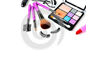 Make up cosmetic and brushes isolated on white