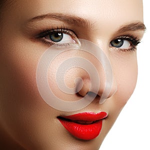 Make-up & cosmetics. Closeup portrait of beautiful woman model f