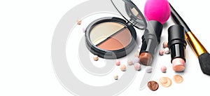 Make-up. Face contouring make up, contour. Highlight, shade, blend. Makeup Products, make up artist tools. Foundation, concealer