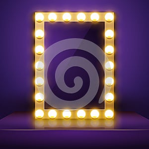 Make up mirror with light. Vector artist dressing room. Make-up mirror