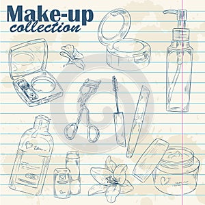 Make-up object lineart on notebook paper