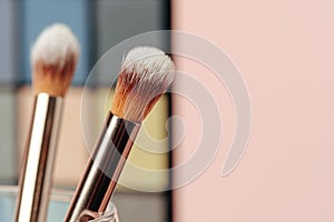 Make-up palette and brushes. Professional eyeshadow palette.