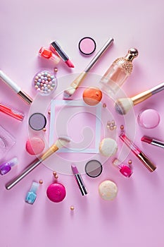 Make up products and macaroons