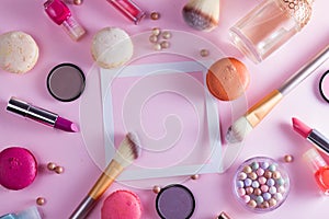 Make up products and macaroons