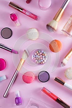 Make up products and macaroons