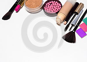 Make-up products set with copy space