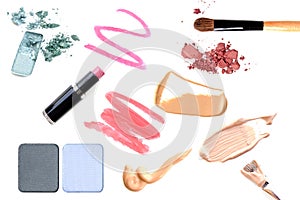 Make-up Set.Collage. foundation isolated on a white background.
