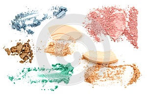 Make up set of various crushed eyeshadows and powder isolate