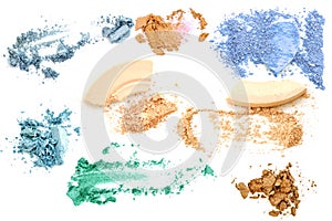 Make up set of various crushed eyeshadows and powder isolate