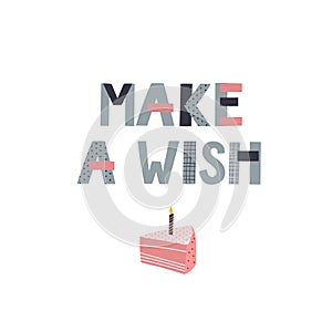 Make a wish Birthday party lettering illustration