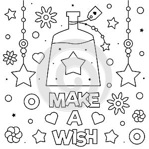 Make a wish. Coloring page. Vector illustration.