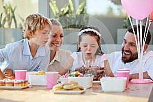 Make a wish and itll come true. a little girl celebrating her birthday at home.