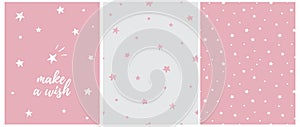 Make a Wish.Lovely Nusery Art with White Hand Drawn Twinkle Stars Isolated on a Pink Background. photo