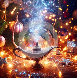 make a wish with the magical genie lamp at christmas time