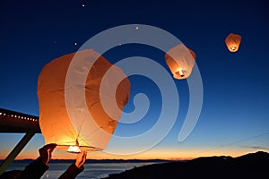 Make a wish, Paper Floating Lanterns release on Grouse Mountain