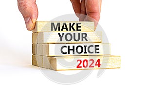 Make your choice 2024 symbol. Concept words Make your choice 2024 on beautiful wooden block. Beautiful white table white