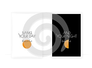 Make your day beautiful, make your night graceful, vector. Minimalist poster design, Scandinavian wall art. Two pieces art