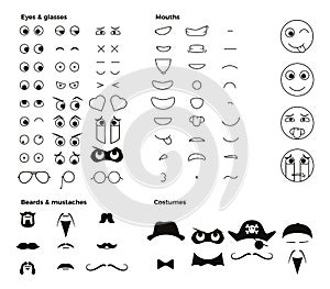 Make your own character emoji emoticon smiley. Vector elements to create thousands of facial expressions with dozens of shapes
