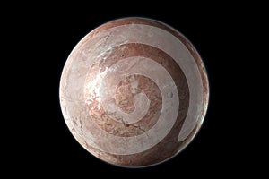 Makemake, dwarf planet isolated on black background. 3D render