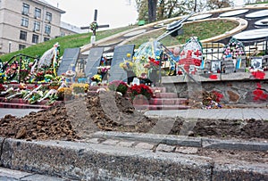 Makeshift memorial at Maydan Nezalezhnosti square in Kiev