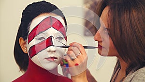 Makeup artist drawing outline on the model`s face