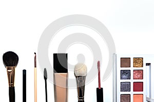 Makeup Brush: and cosmetics brushes for foundation, blush, eyebrow, contouring and powder. Makeup tools, brushes, eyeshadow, lipst