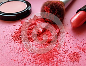 Makeup brush with crushed powder blush