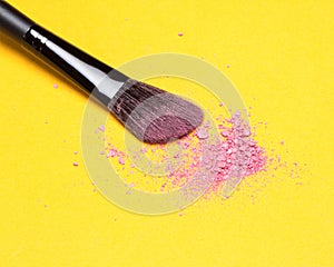 Makeup brush with crushed shimmer blush pink color