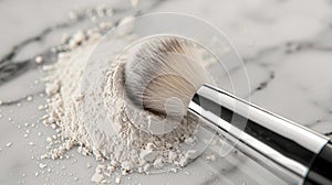 A makeup brush delicately dusting a light layer of luxurious setting powder ensuring a longlasting and flawless finish