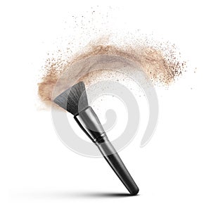 Makeup brush with powder foundation isolated
