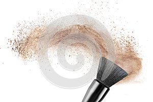 Makeup brush with powder foundation isolated