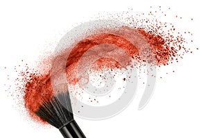 Makeup brush with red powder isolated