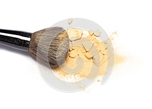 Makeup brush with shimmer powder golden color
