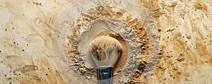 Makeup brush on a textured powder foundation background photo