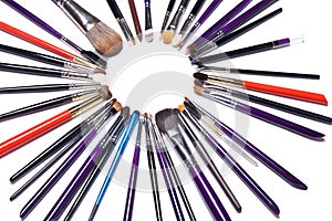 Makeup brushes set for professional on white background.