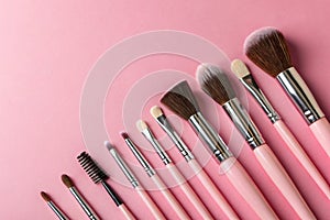 Makeup brushes with solid colors backgrounds