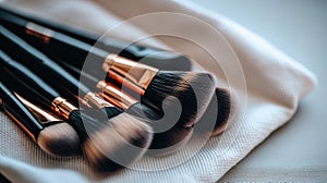 Luxury Makeup Brushes Set on Fabric - Professional Cosmetics Tools