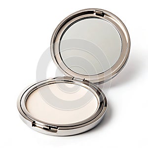 Makeup compact with mirror on white background