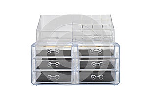 Makeup cosmetic products and tools in organizer