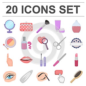 Makeup and cosmetics cartoon icons in set collection