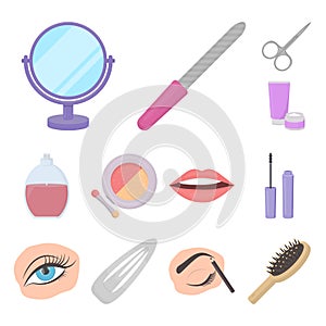 Makeup and cosmetics cartoon icons in set collection for design. Makeup and equipment vector symbol stock web