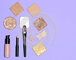 Makeup cosmetics for perfect complexion with copy space