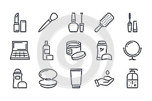 Makeup and Cosmetics related line icon set.