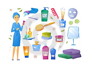 Makeup and cosmetics - set of flat design style elements