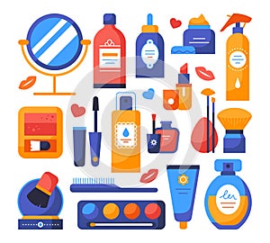 Makeup and cosmetics - set of flat design style elements