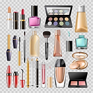 Makeup cosmetics woman make-up skincare accessory vector icons isolated set