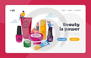 Makeup Courses, Make Up School Landing Page Template. Women Spend Time in Beautician Parlor