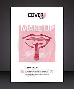 Makeup cover design template with red lips and finger