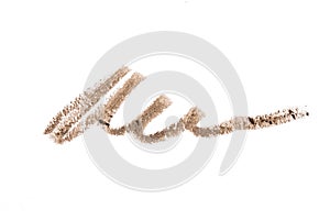 Makeup eye liner pencil. Eyeliner, eyebrow brown pencil trace smear smudge stroke isolated on white - Image