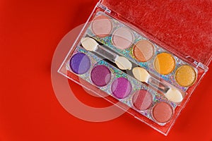 Makeup eye shadows in clear box